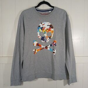 Robert Graham Sweatshirt Mens Medium Grey Paint Splatter Skull Graphic Pullover